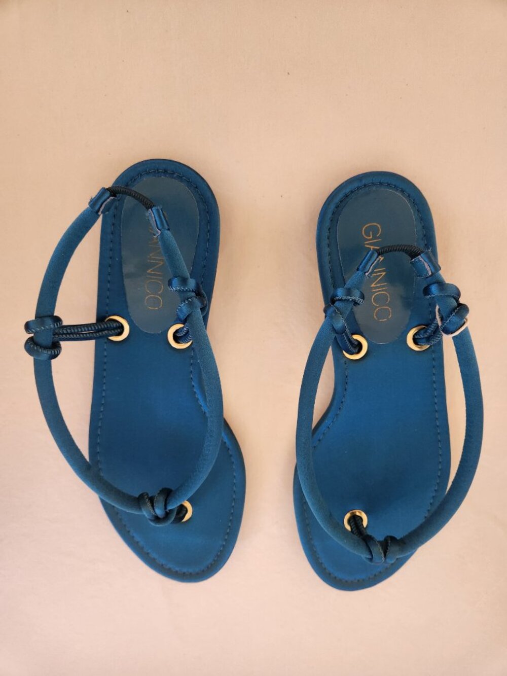 Giannico Made in Italy Turquoise Silk Satin Strappy Sandals Shoes 38 - Picture 2 of 5